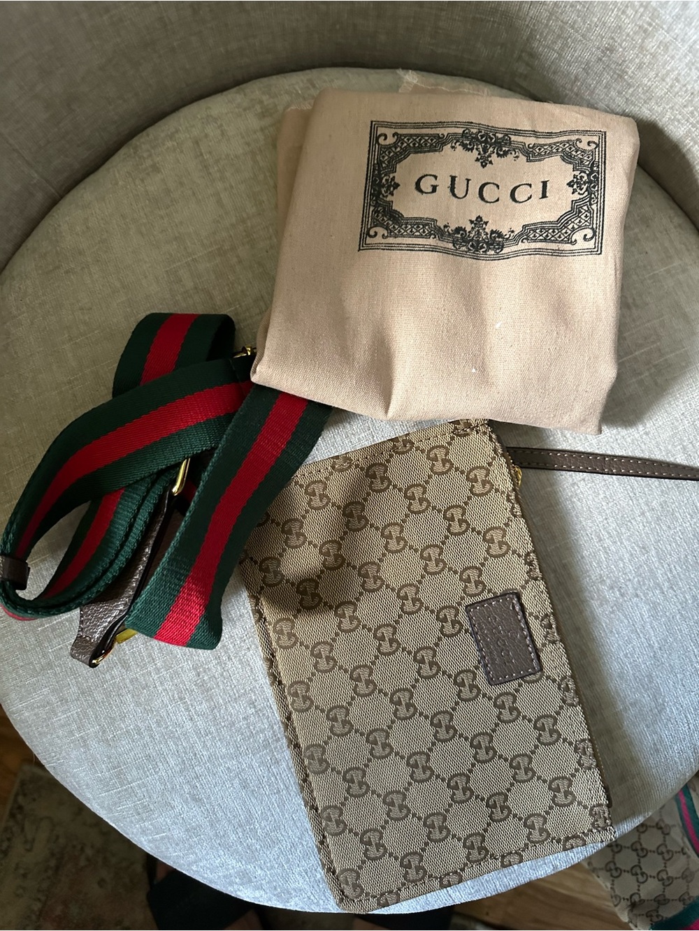 Gucci Brown GG Supreme Canvas Shoulder Bag with Web Stripe - Picture 9 of 10